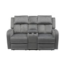 Calgary Furniture Emporium Reclining Fabric Loveseat with Console 7712 L GR IMAGE 1