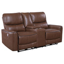 Coaster Furniture Greenfield 610265P Upholstered Power Reclining Loveseat - Saddle Brown IMAGE 1